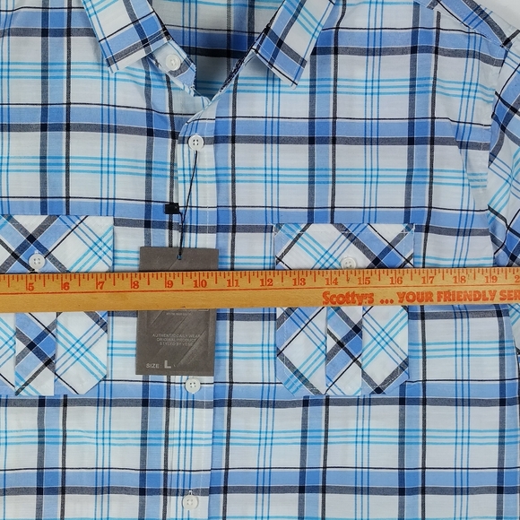 NWT Vese Men's Shirt Large Plaid Button Up Pockets Short Sleeves - Picture 7 of 10